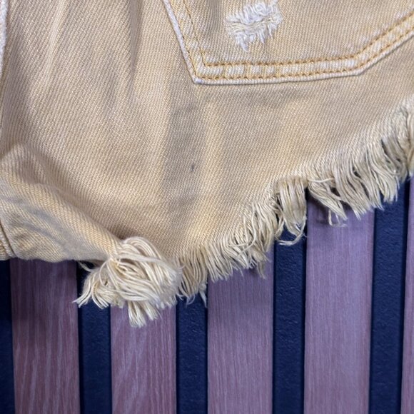 Free People Jean Shorts 28 Womens Yellow Frayed Mini Boyfriend Button Fly - Picture 6 of 9